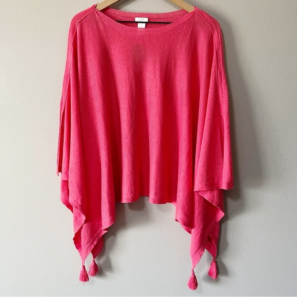 J. Jill Linen-Blend Popover Poncho Top w/ Tassels Strawberry Pink Size S-L NEW - Picture 1 of 8